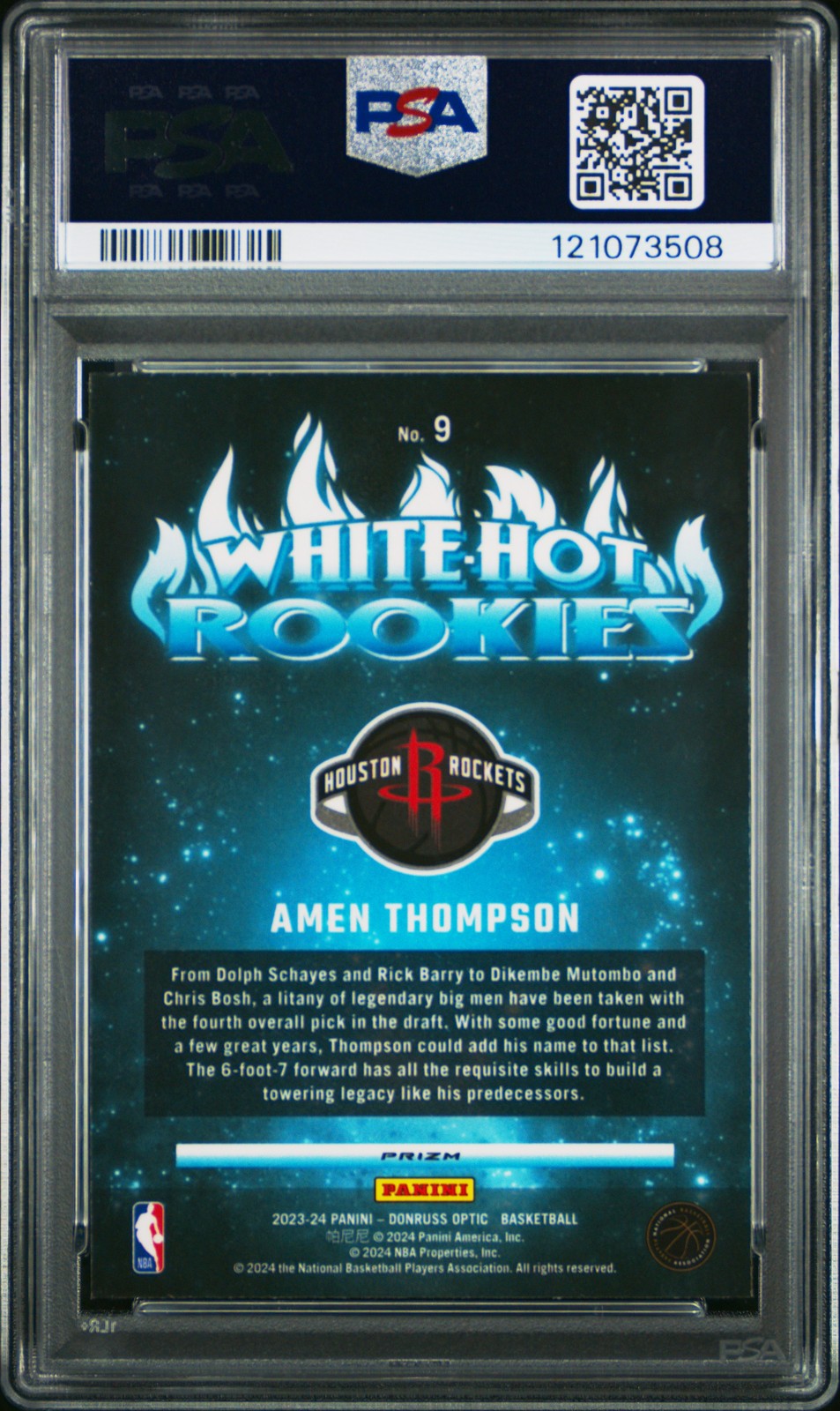 2023 Panini Donruss Optic - AMEN THOMPSON #9 - WHITE HOT ROOKIES - PURPLE - PSA