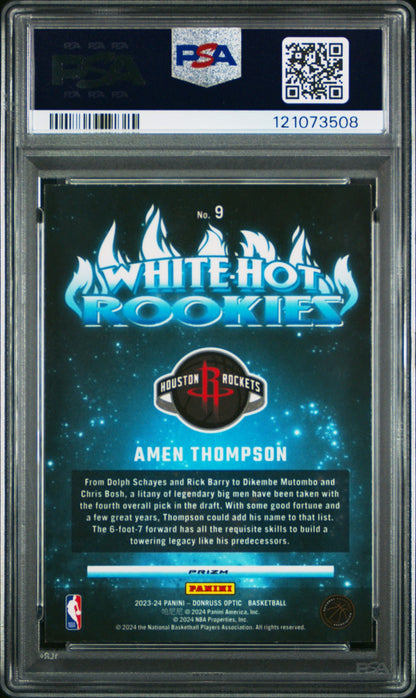 2023 Panini Donruss Optic - AMEN THOMPSON #9 - WHITE HOT ROOKIES - PURPLE - PSA