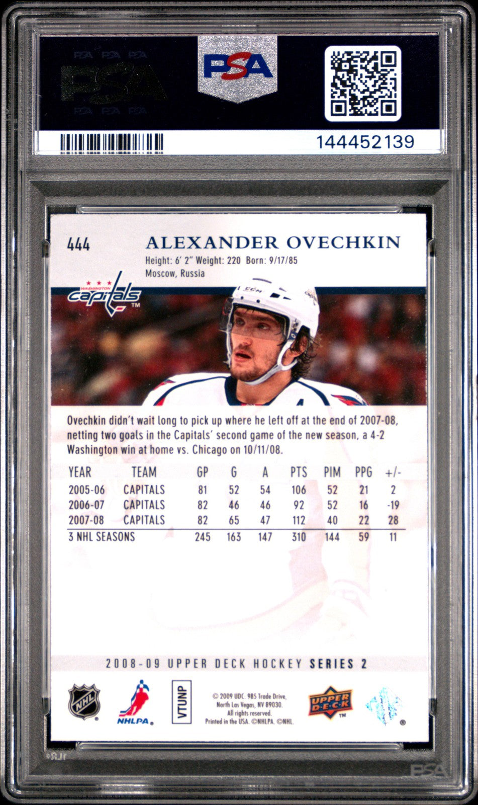 2008 Upper Deck Hockey NHL - ALEXANDER OVECHKIN #444 - PSA