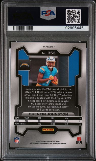 2023 Panini #353 - Quentin Johnston - Silver Prizm - ROOKIE - PSA 10