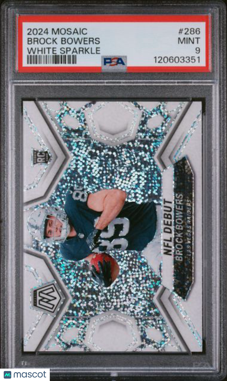 2024 Panini Mosaic- Brock Bowers #286- ROOKIE - White Sparkle SSP - PSA - ROOKIE