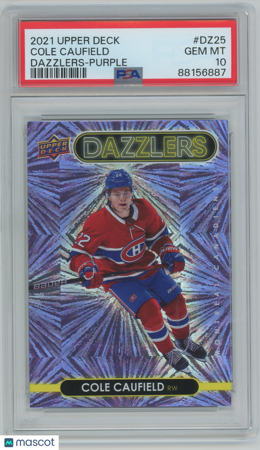 Auction #3 2021 UD Hockey Dazzlers Purple #DZ25 Cole Caufield RC Rookie PSA 10