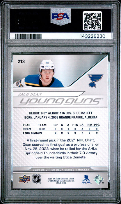 2024 Upper Deck Hockey NHL - Zach Dean - Young Guns ROOKIE - SILVER FOIL - PSA