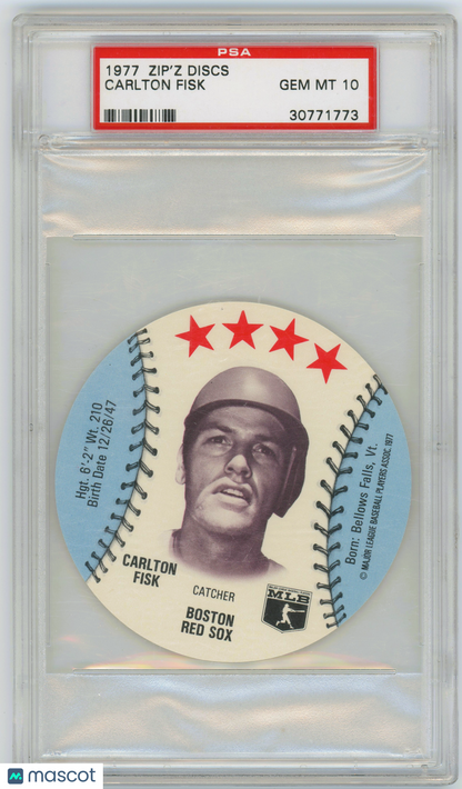 1977 Zip'z Discs Carlton Fisk PSA 10