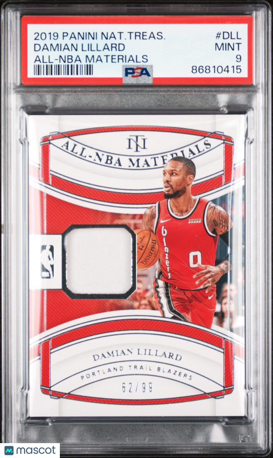 2019 Panini Natl Treasures Damian Lillard All-NBA Materials - 62/99 PSA - /99