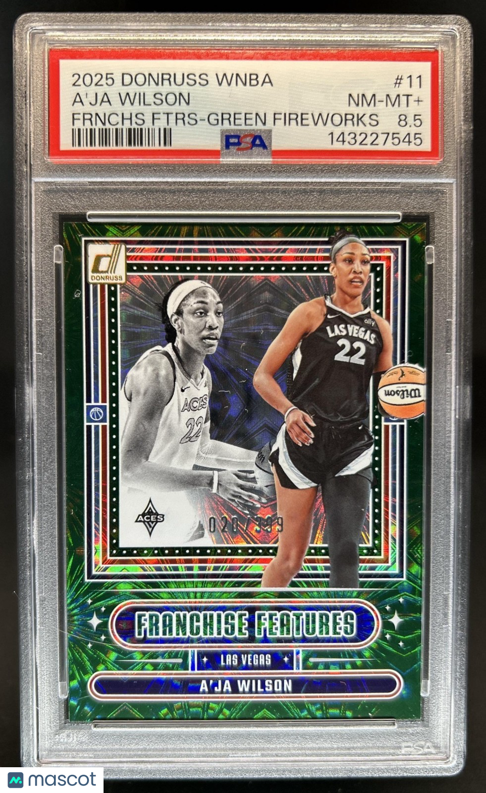 2025 Donruss WNBA - A'ja Wilson - Franchise Features Green Fireworks /399 - PSA