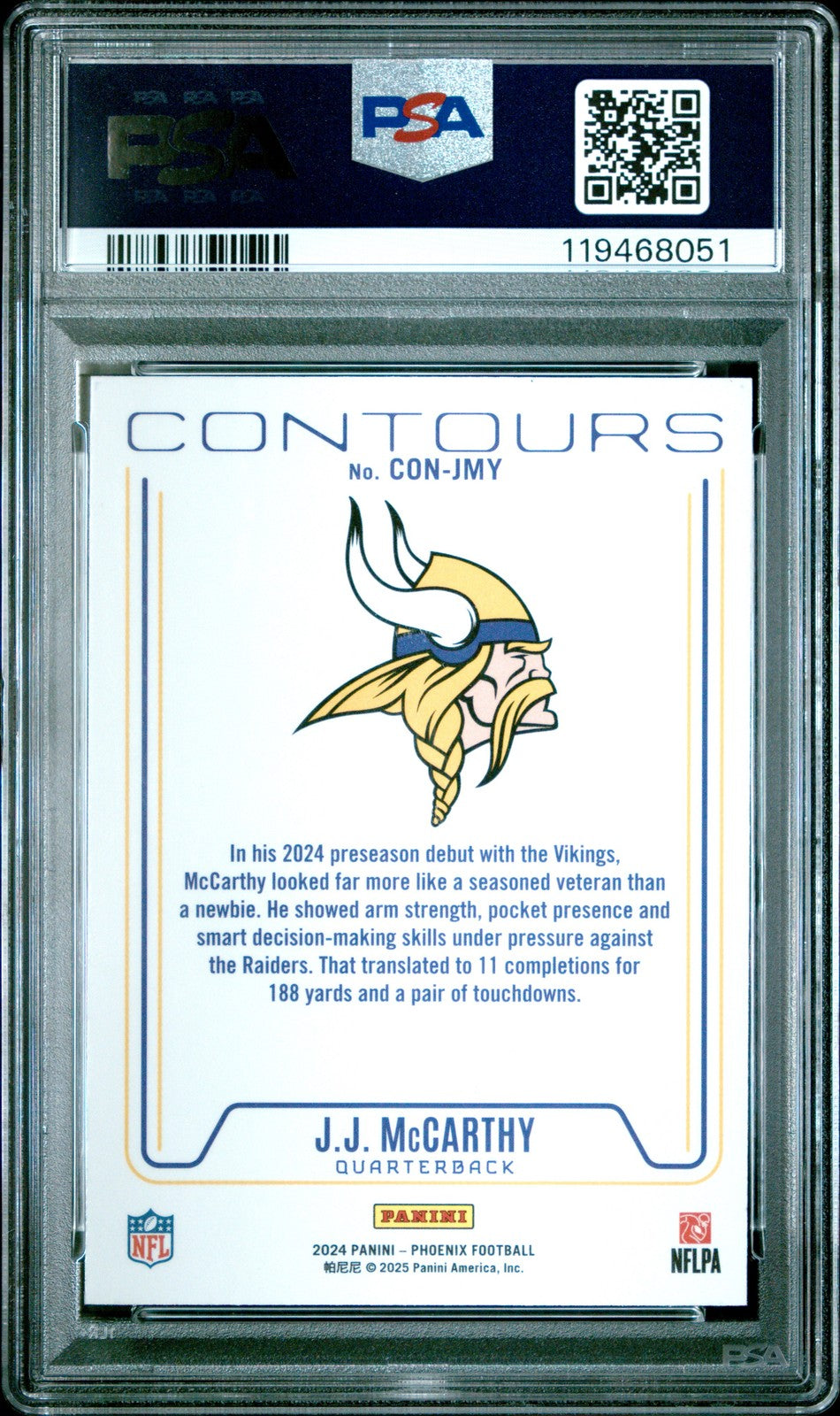 2024 PANINI PHOENIX - JJ McCARTHY #CONJMY - CONTOURS - ROOKIE - PSA