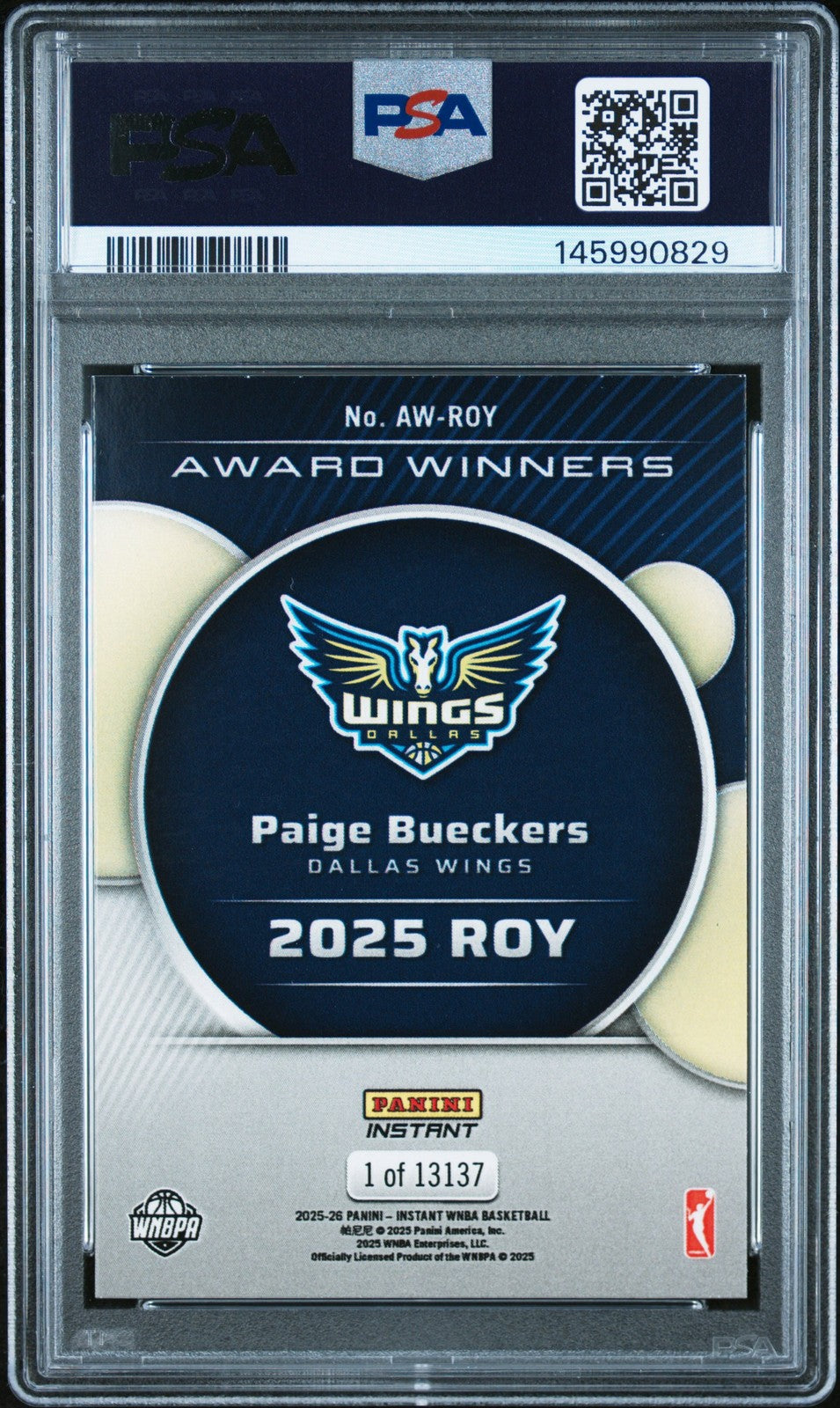 2025 PANINI INSTANT - PAIGE BUECKERS #ROY - WNBA AWARD WINNERS - ROY - PSA