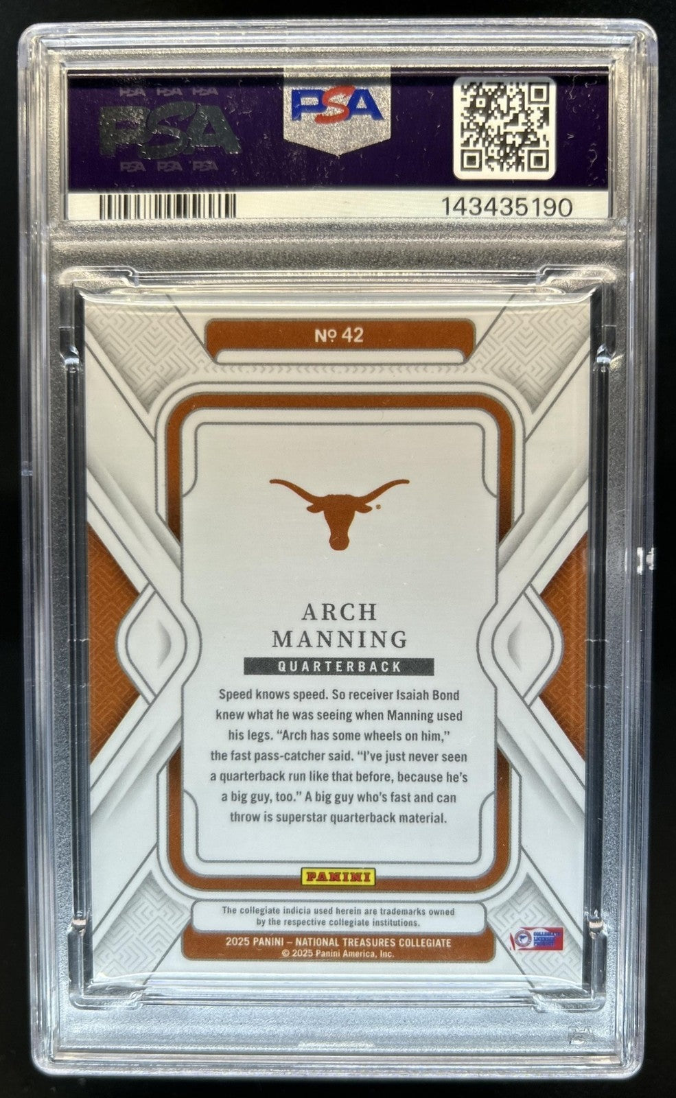 2025 National Treasures Collegiate - Arch Manning - Century Blue /75 - PSA - /75