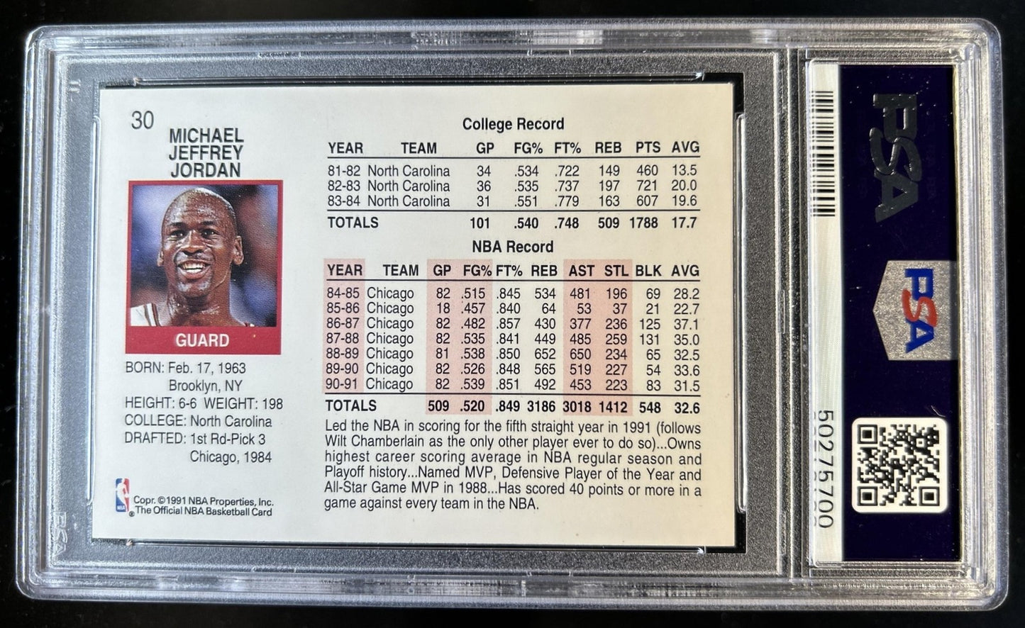 1991 Hoops - Michael Jordan #30 - Bulls MJ - PSA 8