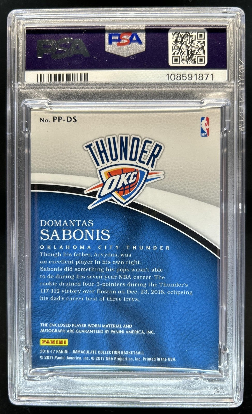 2016 Immaculate- Domantas Sabonis - Rookie Patch Auto /35- ROOKIE AUTO /35 - PSA