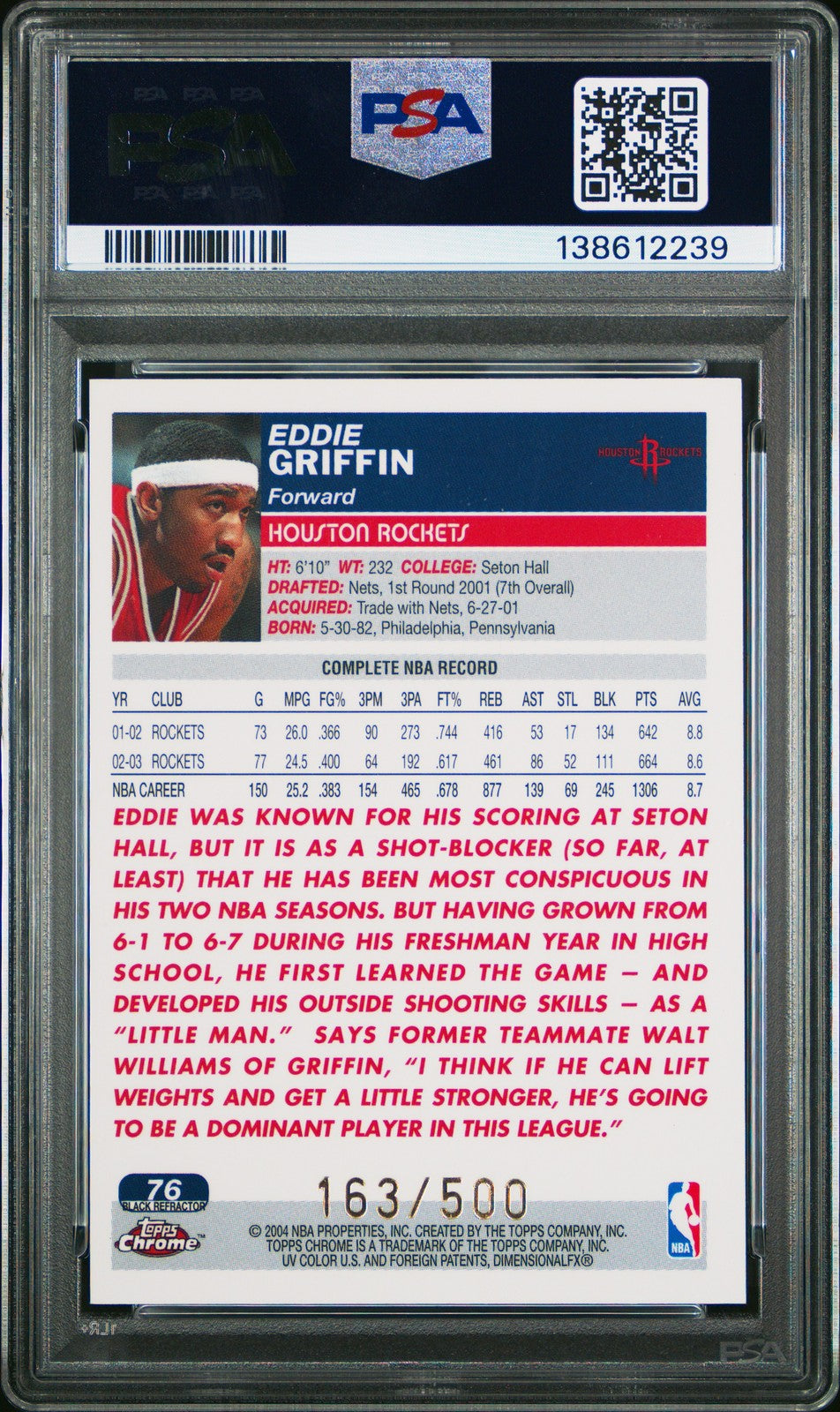 2003 Topps Chrome - Eddie Griffin #76 - Black Refractor /500 - PSA
