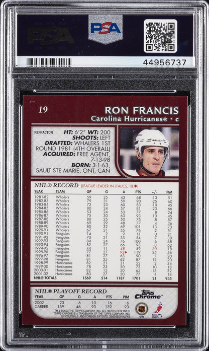 2002 Topps Chrome Hockey - Ron Francis #19 - REFRACTOR - PSA 8.5