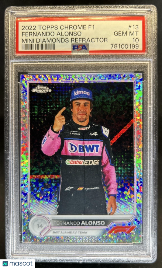 2022 Topps Chrome F1 - Fernando Alonso - Mini Diamond Refractor /299 - PSA 10