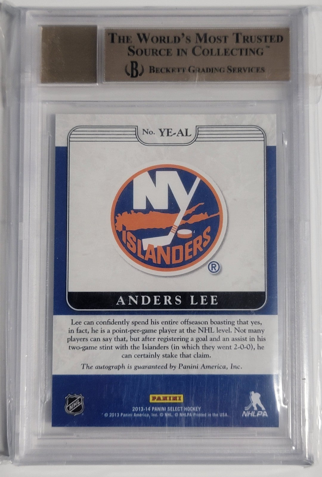2013 Select Hockey - Anders Lee - ROOKIE AUTO - BGS 10 - Auto 10 - ROOKIE AUTO