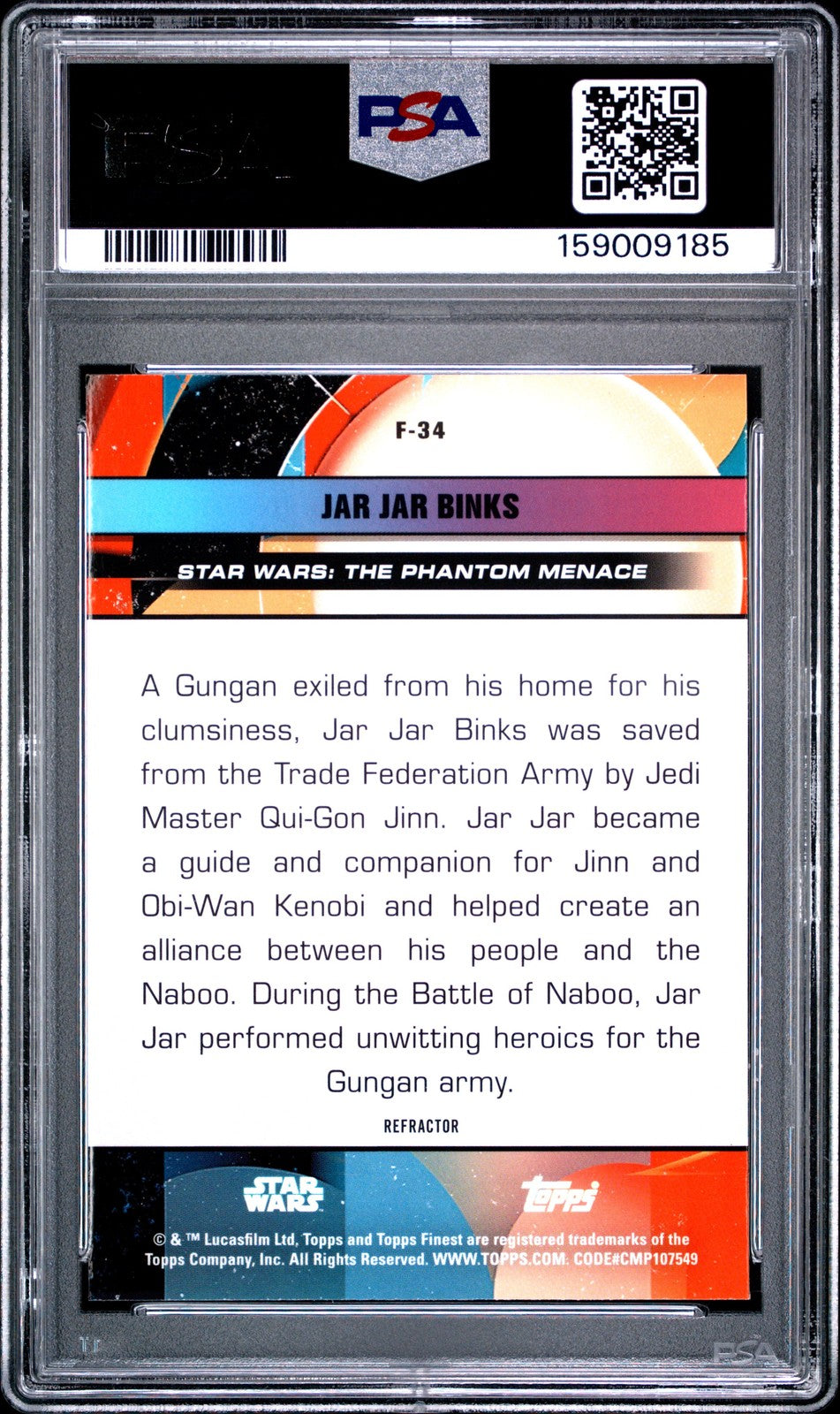 2025 Star Wars Smugglers Outpost -Jar Jar Binks - Topps Finest REFRACTOR - PSA 9