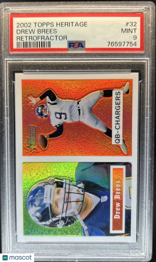 2002 Topps Heritage - Drew Brees - Retrofractor /557 - Chargers - PSA 9 - /557