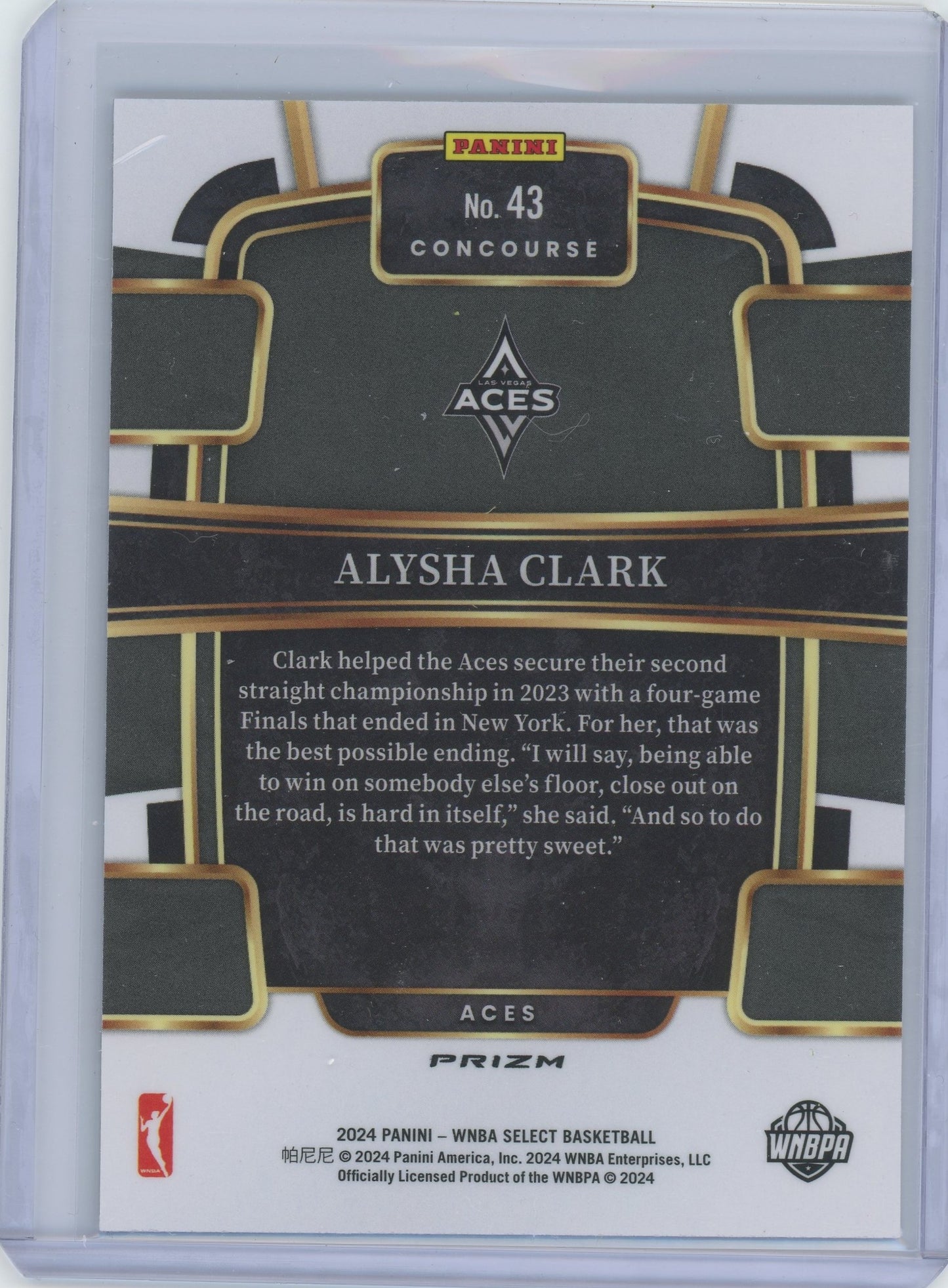2024 Panini WNBA Select Basketball Alysha Clark #43 Concourse Silver Prizm