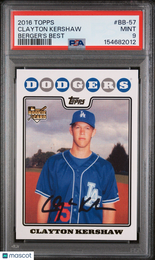 2016 Topps - Clayton Kershaw #BB-57 - Berger's Best 2008 ROOKIE Reprint - PSA 9