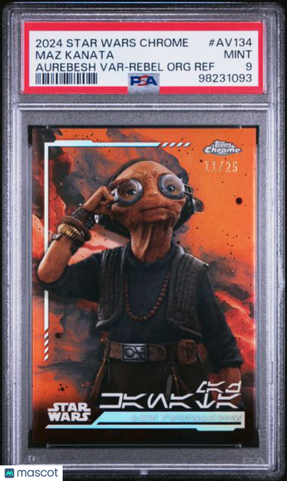 2024 Topps Chrome Star Wars - Maz Kanata /25 - Aurebesh - Rebel Orange /25 - PSA