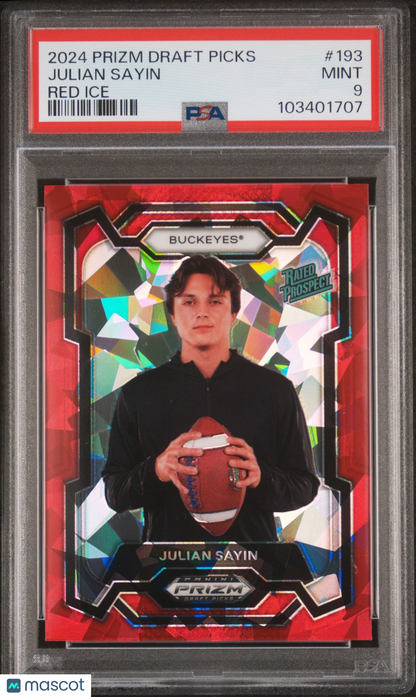 2024 Prizm Draft Picks - Julian Sayin #193- RED ICE ROOKIE - PSA - OSU QB ROOKIE