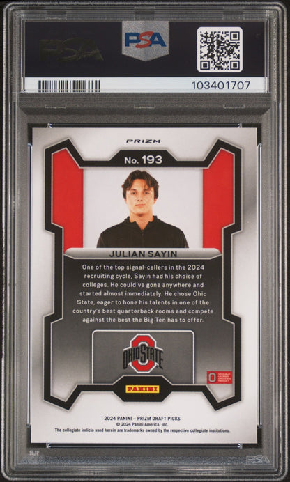 2024 Prizm Draft Picks - Julian Sayin #193- RED ICE ROOKIE - PSA - OSU QB ROOKIE