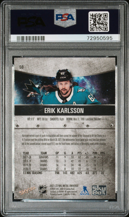 2021-2022 Skybox Metal Hockey - Erik Karlsson #59 - BLUE SPECTRUM - PSA 10