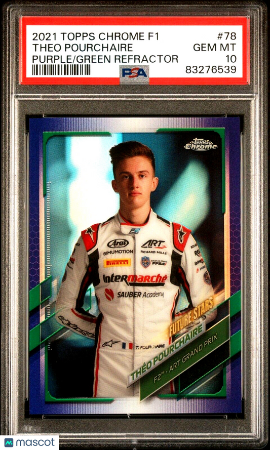 2021 Topps Chrome F1 - Theo Pourchaire #78 - Purple/Green REFRACTOR - PSA 10