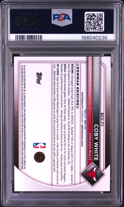 2025 Bowman - Coby White #BCV-71 - BLACK REFRACTOR /10 - PSA - 1/10 1st on print