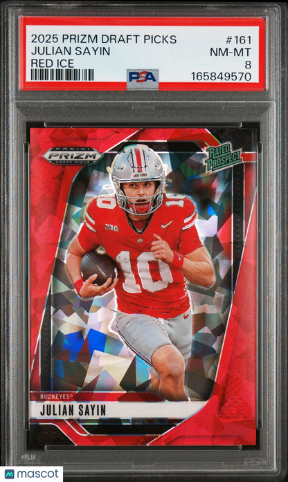 2025 Prizm Draft Picks - Julian Sayin #161- RED ICE ROOKIE - PSA - OSU QB ROOKIE