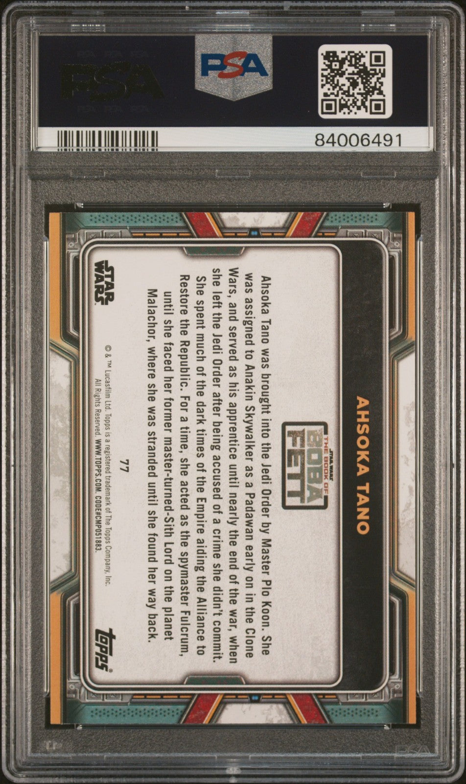 2022 Chrome Star Wars - Book of Boba Fett - Ahsoka Tano #77 - Blue - PSA