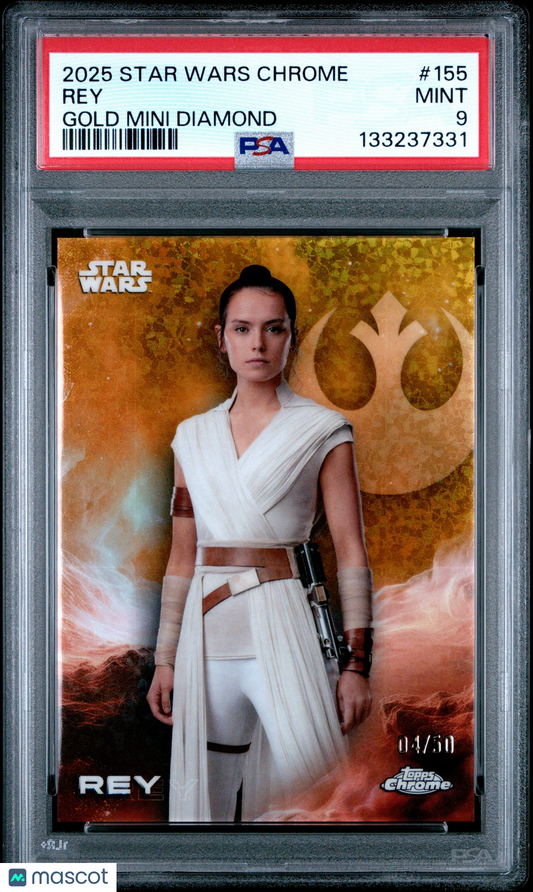 2025 Topps Chrome Star Wars - Rey #155 - Gold Mini-Diamond /50 - PSA - Gold /50