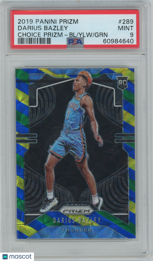 2019 Panini Choice Blue Yellow Greem Prizm #289 Darius Bazley RC Rookie PSA 9