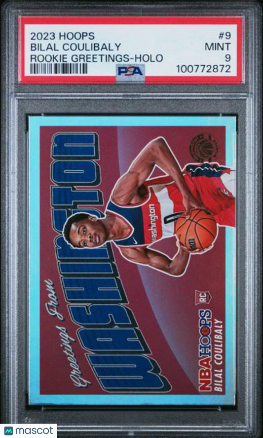 2023 Hoops - Rookie Greetings Holo Prizm #9 - Bilal Coulibaly - ROOKIE - PSA