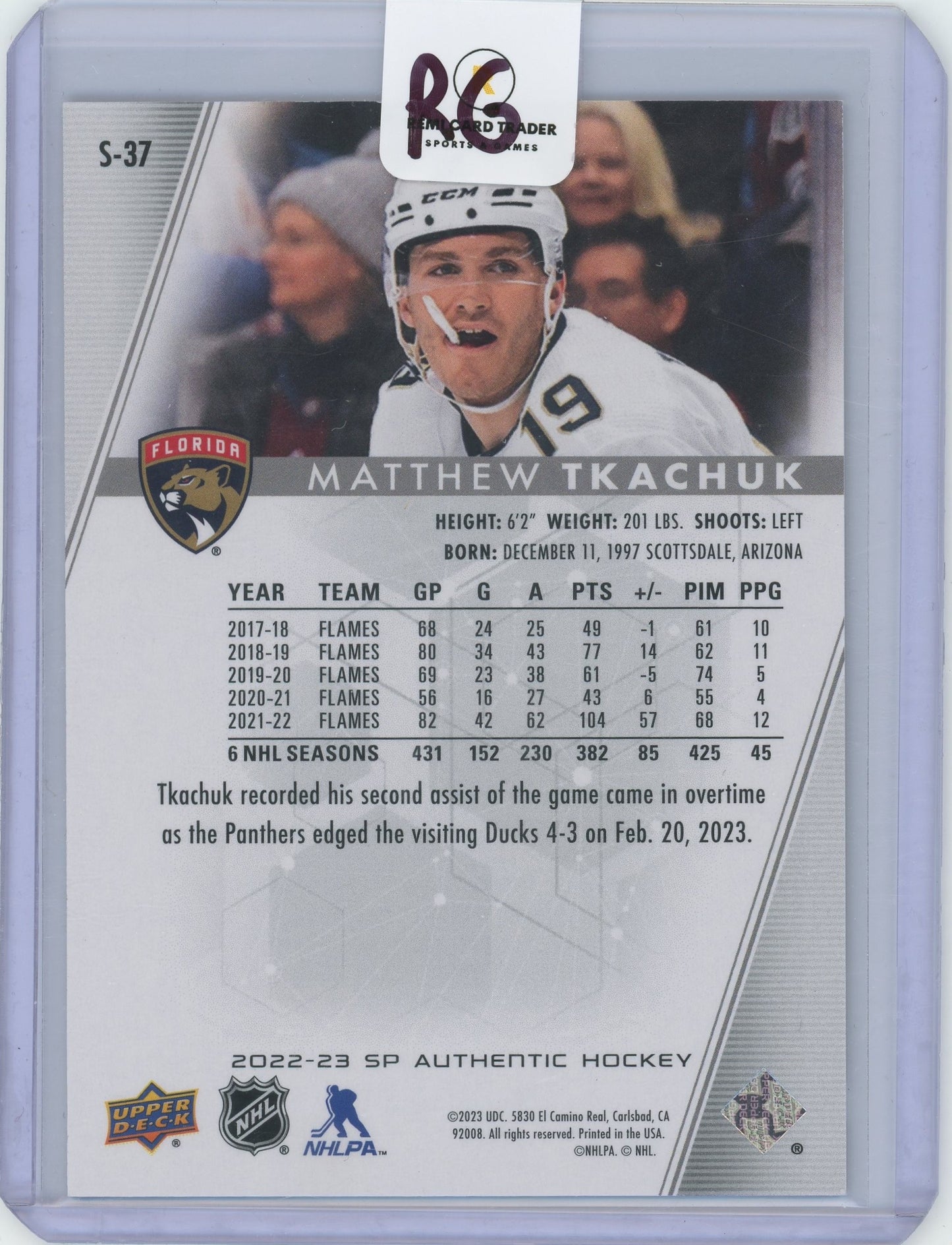 2023 2022-23 SP Authentic Hockey Matthew Tkachuk #S-37 Gold Refractor 48/50