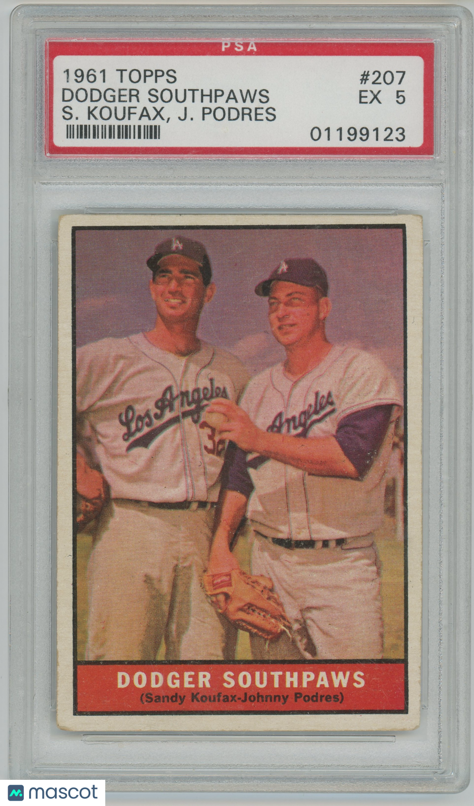 1961 Topps #207 Dodgers Southpaws w/ Sandy Koufax HOF PSA 5 EX