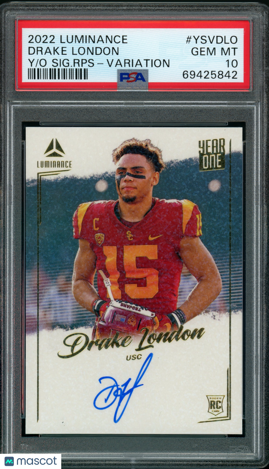 2022 Panini Luminance- Drake London - Year 1 Sig - VARIATION BLUE AUTO - PSA 10