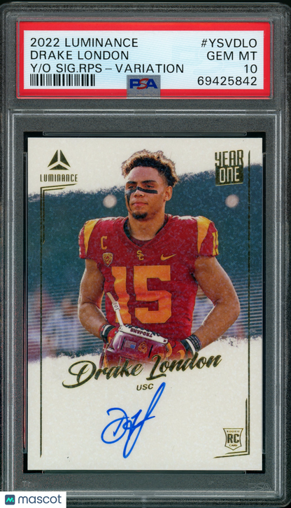 2022 Panini Luminance- Drake London - Year 1 Sig - VARIATION BLUE AUTO - PSA 10
