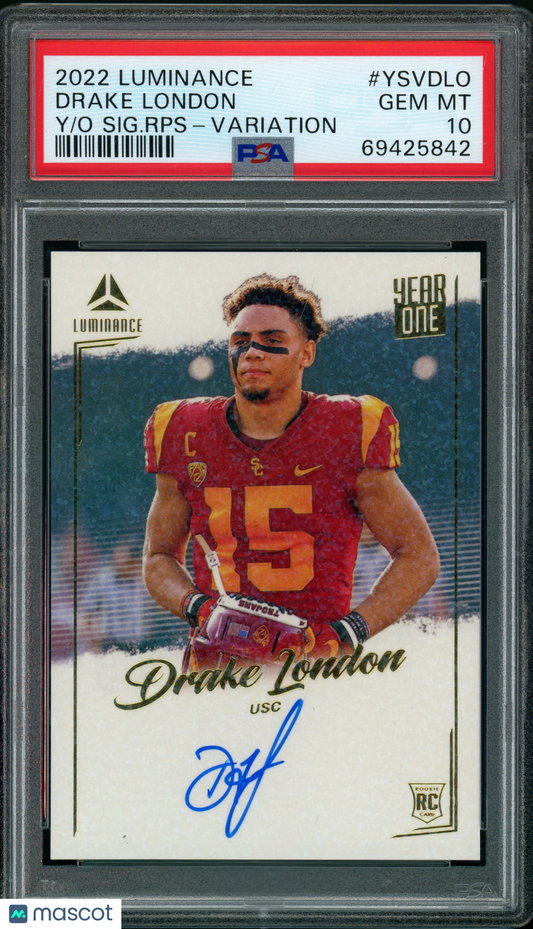 2022 Panini Luminance- Drake London - Year 1 Sig - VARIATION BLUE AUTO - PSA 10