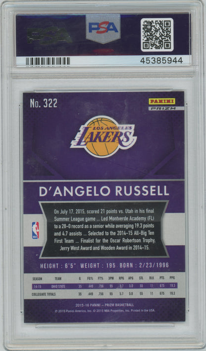 2015 Panini Prizm - D'angelo Russell #322- ROOKIE - Red White Blue Prism - PSA 9
