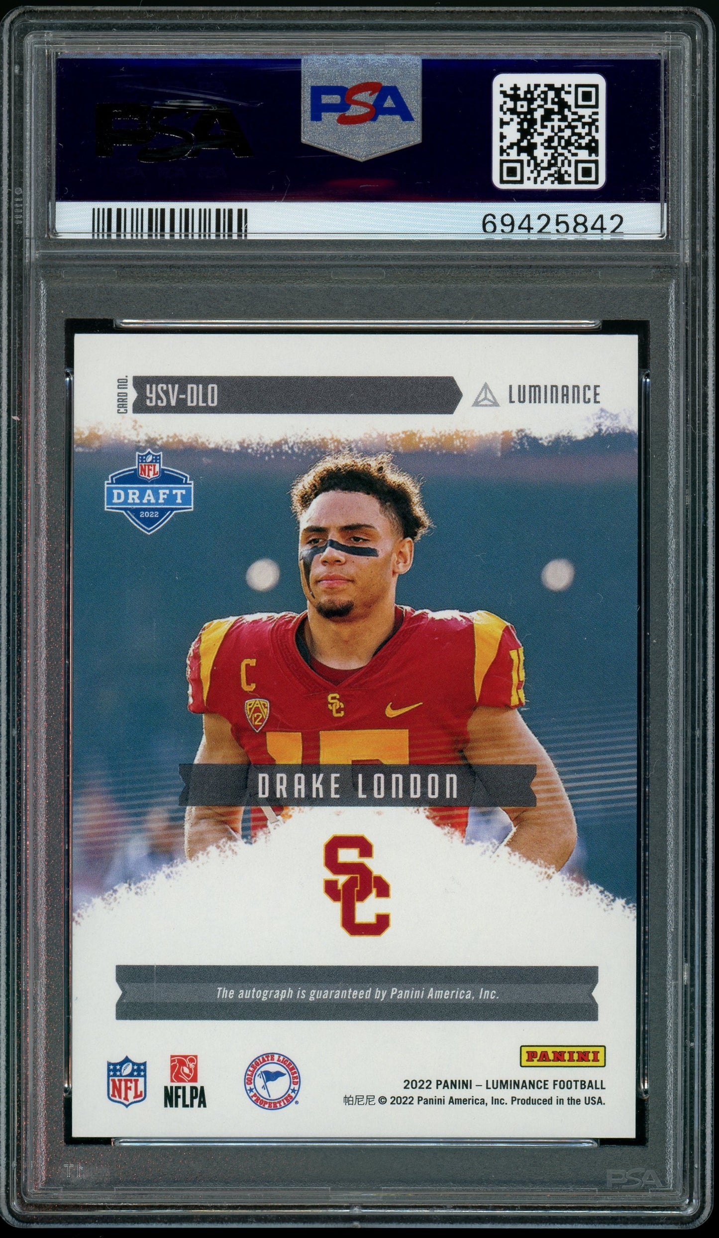2022 Panini Luminance- Drake London - Year 1 Sig - VARIATION BLUE AUTO - PSA 10