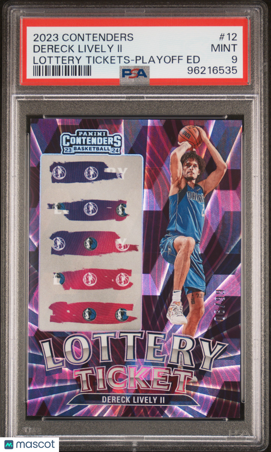 2023 Contenders Lottery Ticket Playoff Ed. Dereck Lively II Mavericks /99 PSA 9