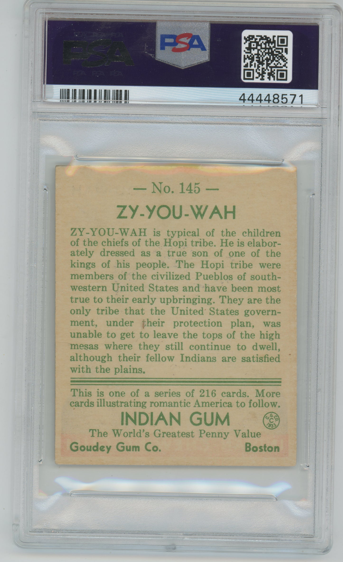 1933 Goudey Indian Gum Zy-You-Wah Base Set #145 PSA 5