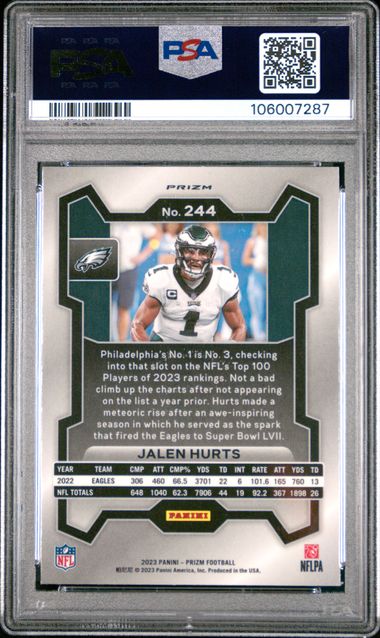 2023 Prizm Lazer #244 Jalen Hurts Eagles PSA