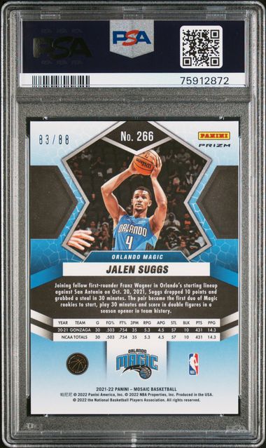 2021 Mosaic Fusion Red Yellow Choice /88- Jalen Suggs Magic - ROOKIE /88 - PSA 9