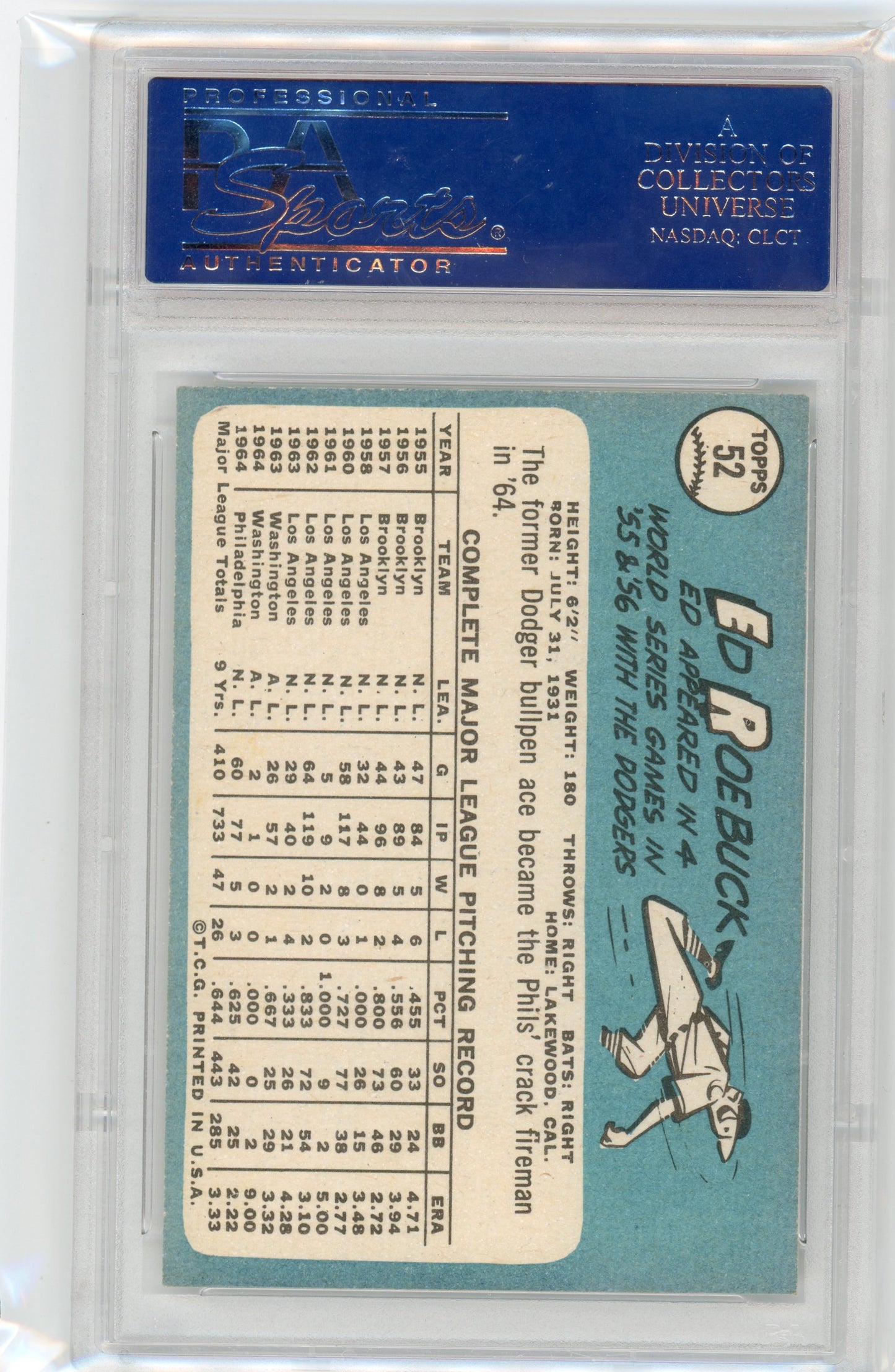 1965 Topps Ed Roebuck #52 PSA 8