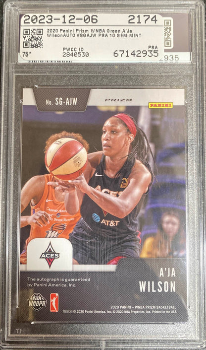2020 Panini Prizm WNBA - A'ja Wilson - Signatures - Green Prizm AUTO - PSA 10