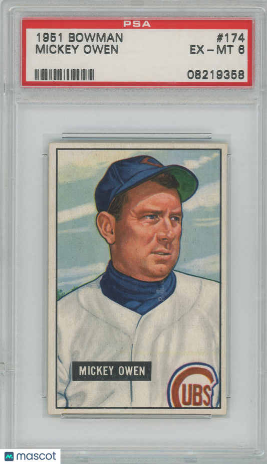 1951 Bowman #174 Mickey Owen Chicago Cubs PSA 6 EX-MT