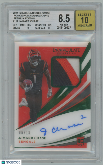 2021 Immaculate - Ja'Marr Chase - Rookie Patch AUTO /18 - BGS Auto 10 -  RPA /18