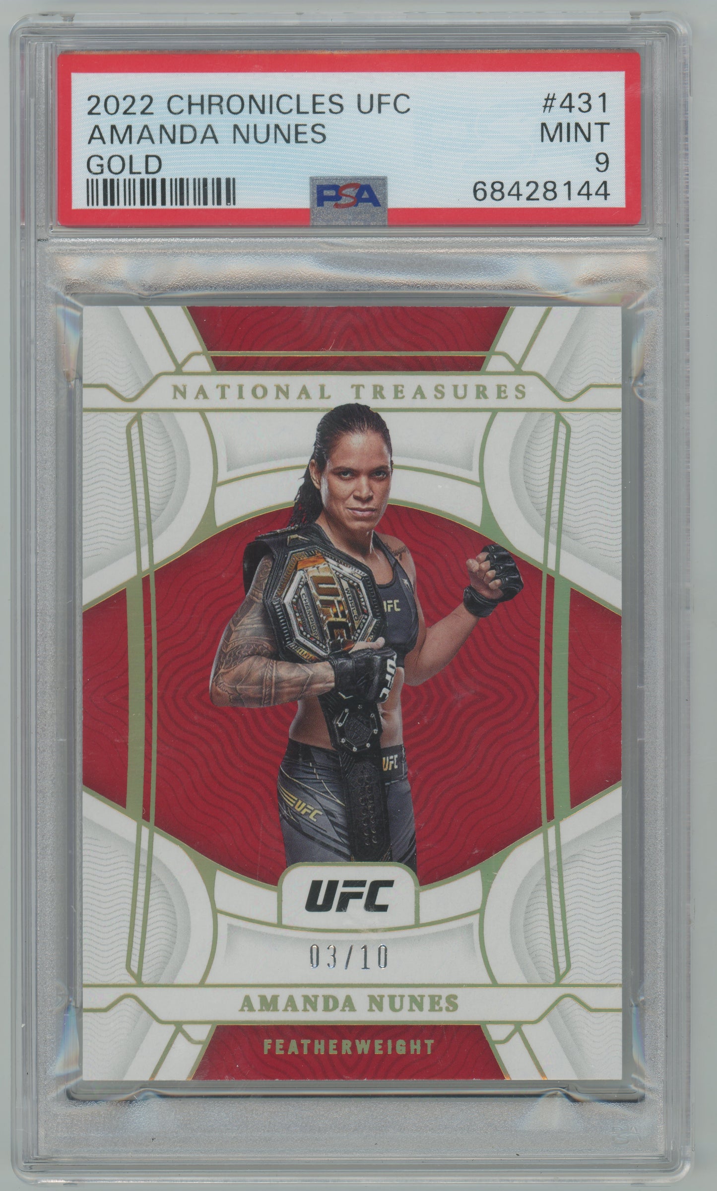 2022 Panini Chron - NATIONAL TREASURES /10 UFC - Amanda Nunes - Gold /10 - PSA 9